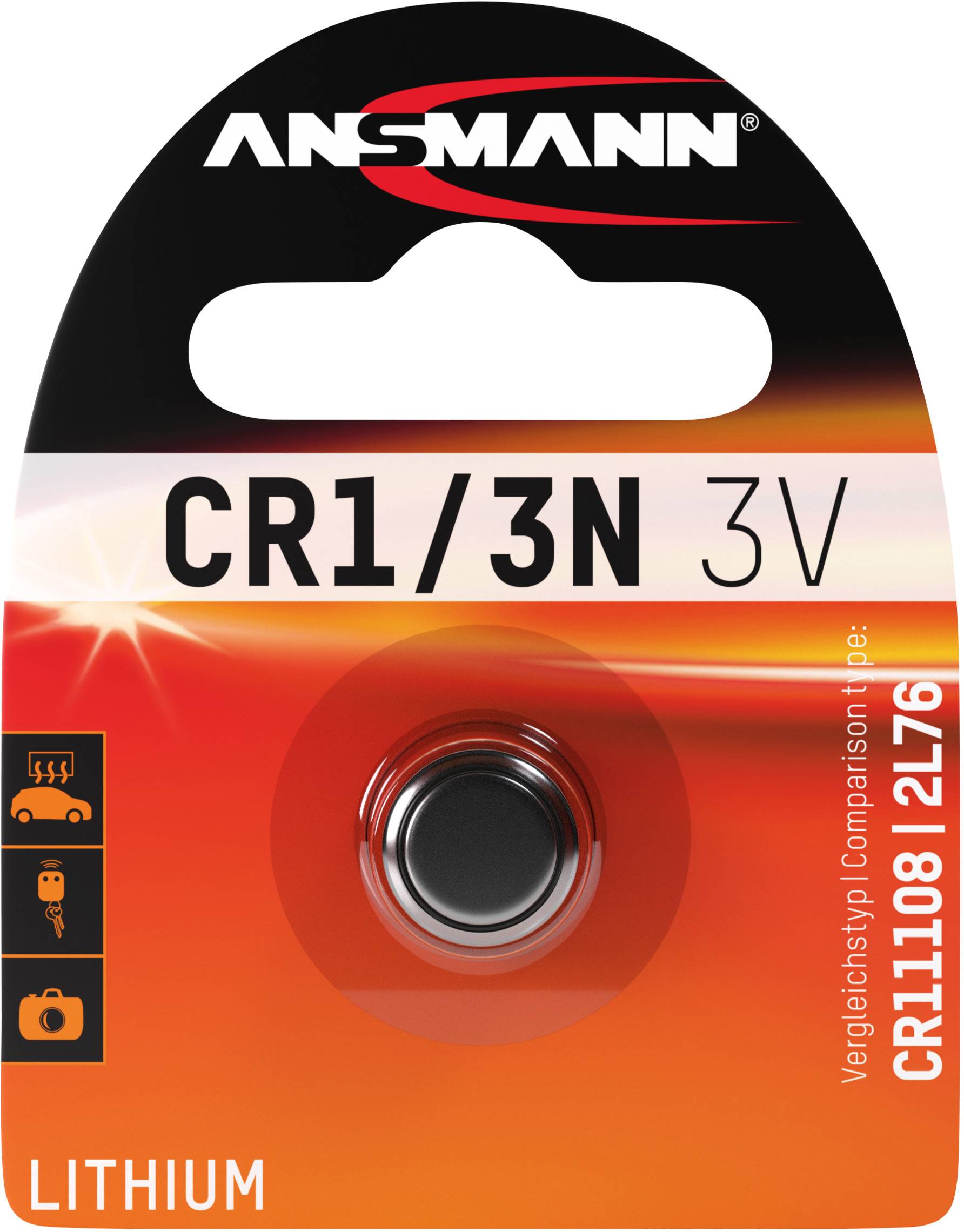 Batterie lithium CR1/3N 3V d'Ansmann, types comparables : CR11108, 2L76, convenant aux appareils photo et dispositifs nécessitant 3V.