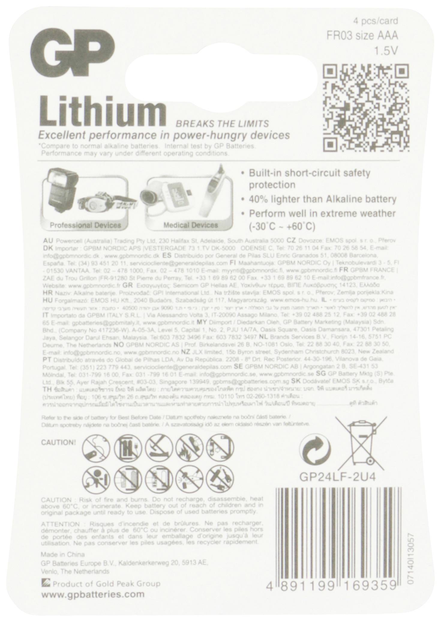 GP GP24LF359C4 Pile LR3 (AAA) lithium 1.5 V 4 pc(s)