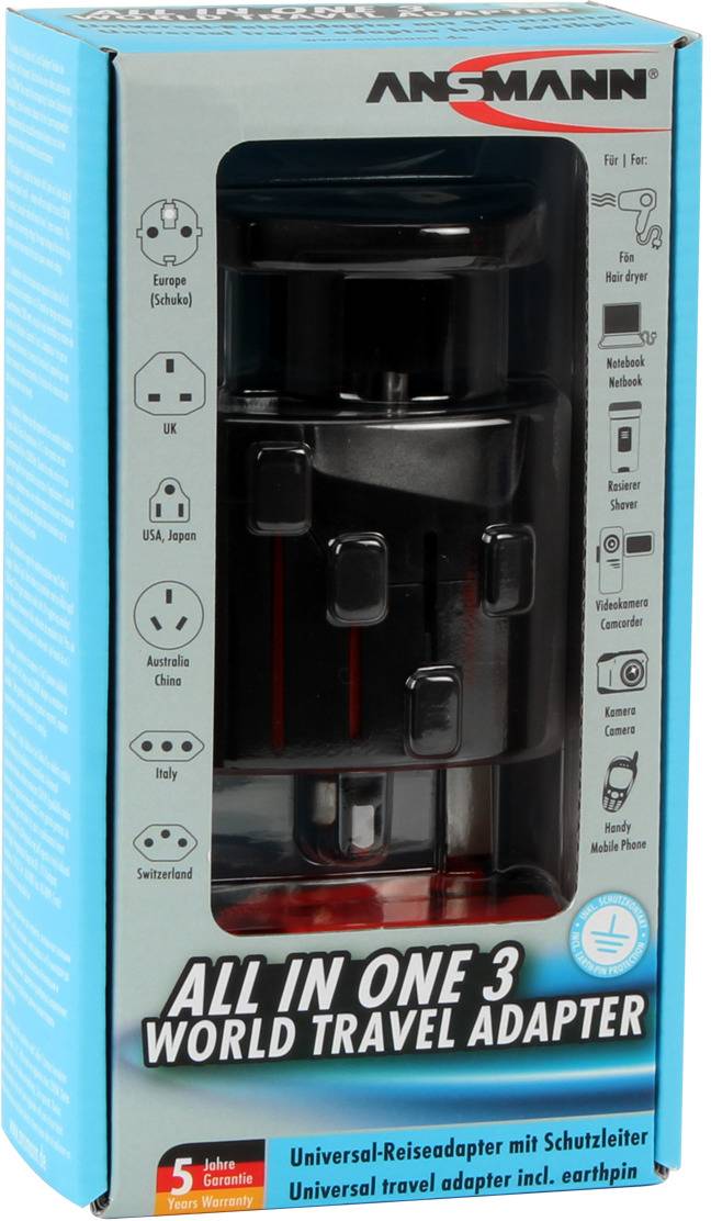 Ansmann 1809-0000 Adaptateur de voyage All in One 3