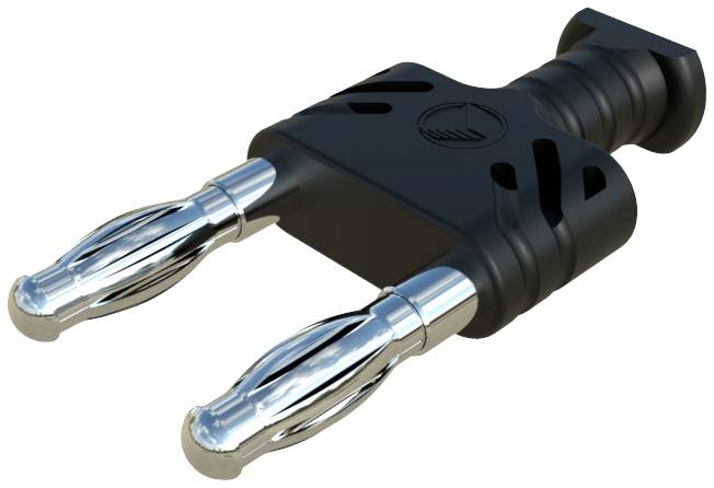 Un adaptateur de courant noir avec deux fiches européennes argentées, adapté aux prises électriques européennes.