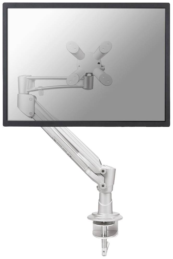 Support de moniteur métallique plat avec un bras ajustable pouvant être fixé dans différentes positions pour maintenir des écrans.