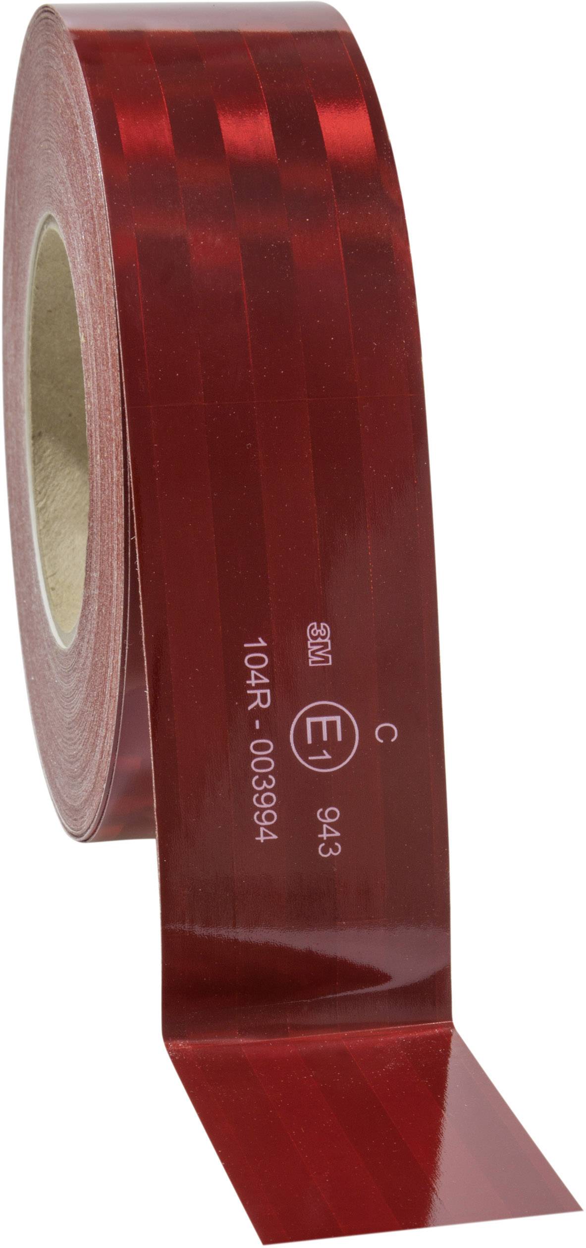 Rouleau de ruban adhésif rouge réfléchissant, inutilisé, partiellement déroulé, adapté pour les marquages de sécurité.