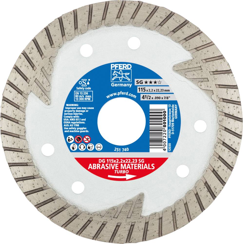 PFERD 68000021 Dg Sg Disque à tronçonner diamanté Diamètre 115 mm Ø de perçage 22.23 mm 1 pc(s)