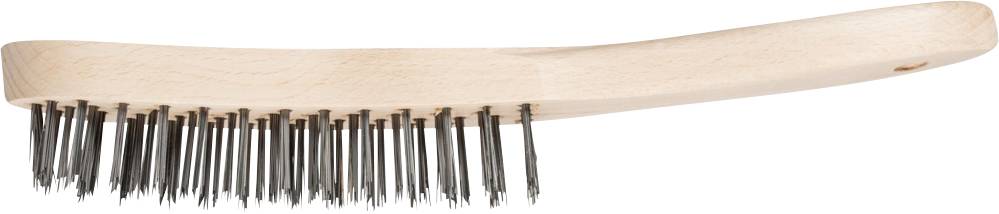 Brosse en bois avec des poils métalliques, vue latérale.