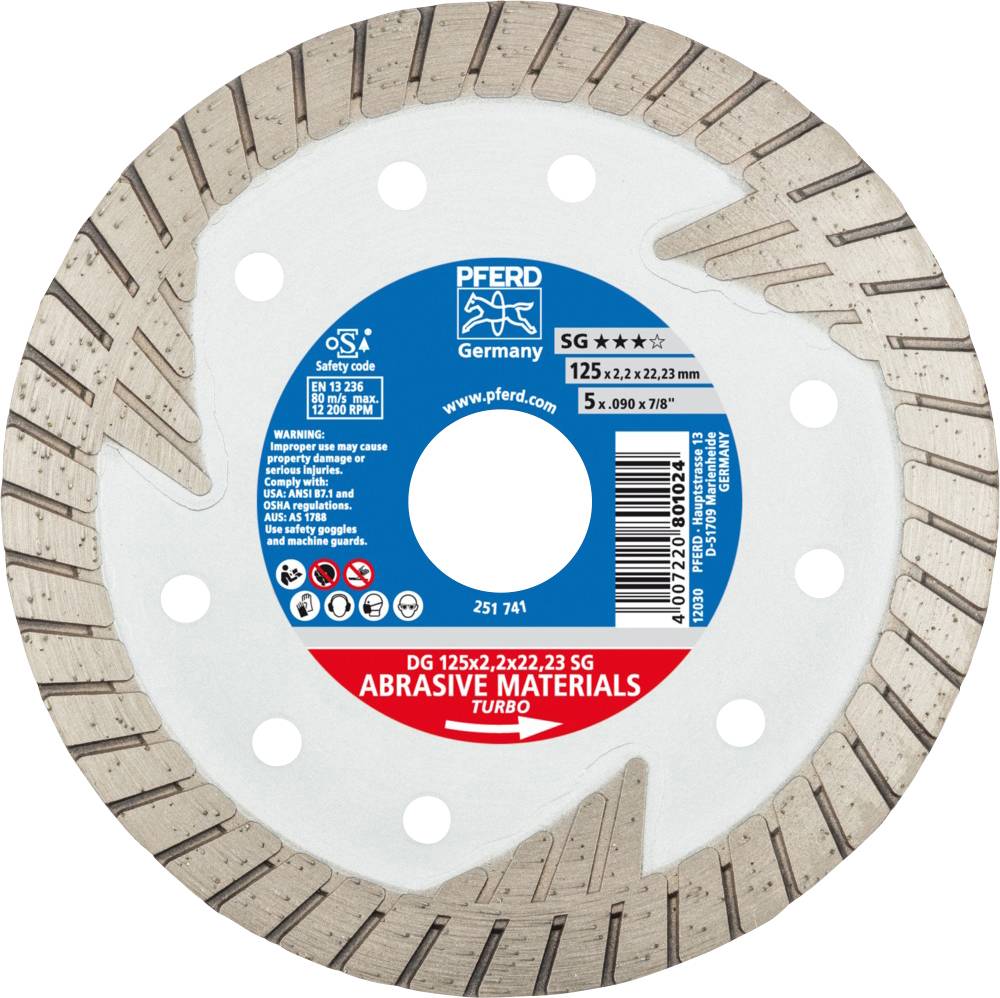PFERD 68000022 Dg Sg Disque à tronçonner diamanté Diamètre 125 mm Ø de perçage 22.23 mm 1 pc(s)