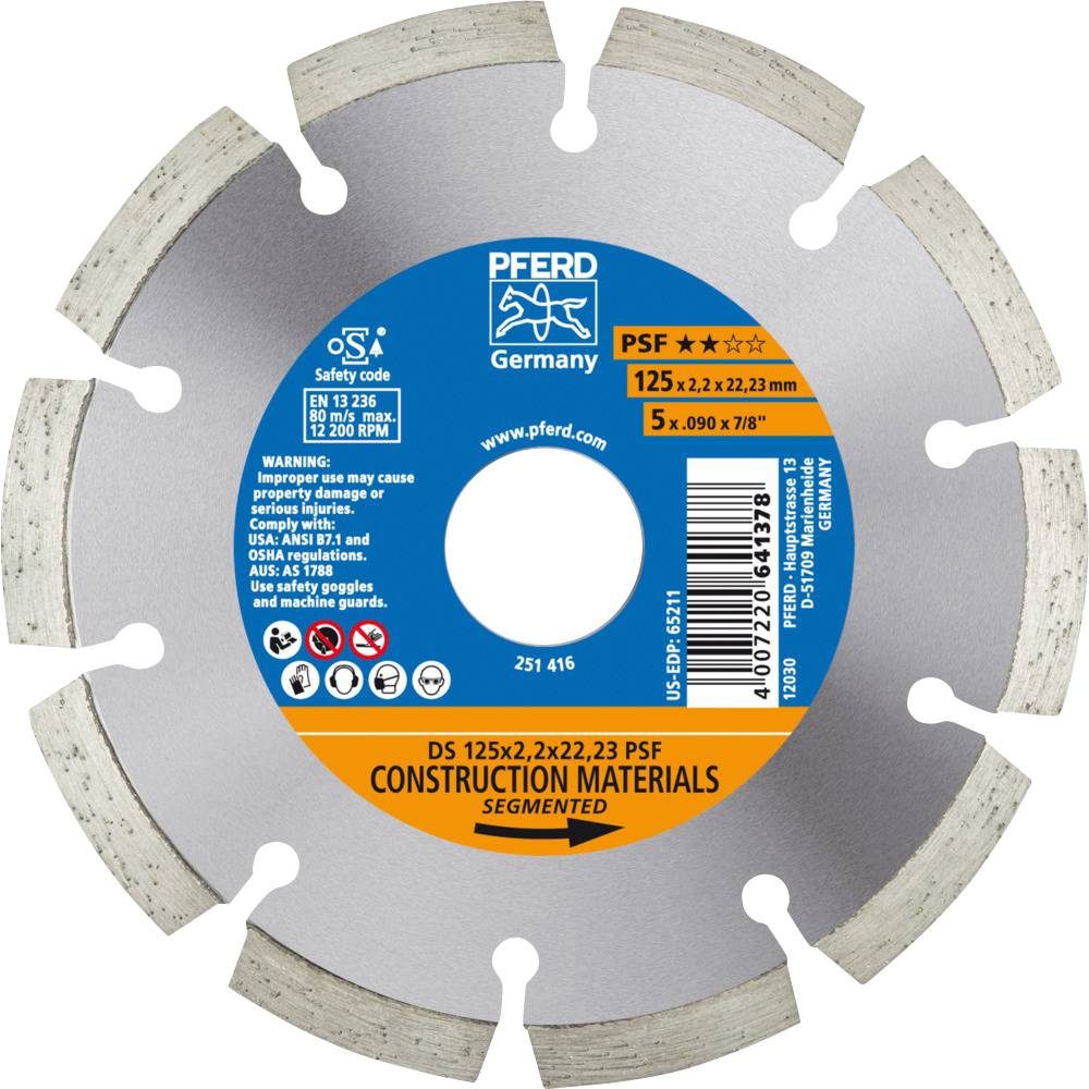 PFERD 68012221 Ds Psf Disque à tronçonner diamanté Diamètre 125 mm Ø de perçage 22.23 mm 1 pc(s)