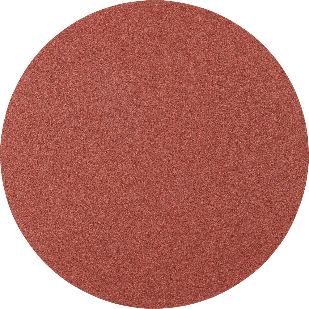 Un disque de papier abrasif à surface granuleuse rouge, adapté pour le travail du bois et des métaux.
