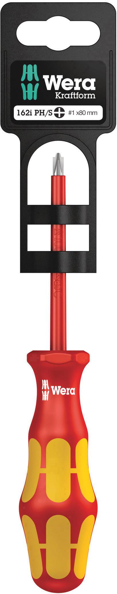 Tournevis 'Wera Kraftform' en emballage avec poignée rouge et jaune, adapté aux entraînements PZ.