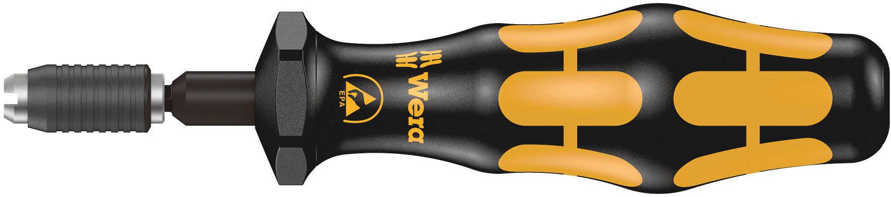 Tournevis à poignée noir et orange, ergonomique, avec embout interchangeable, logo de marque visible.