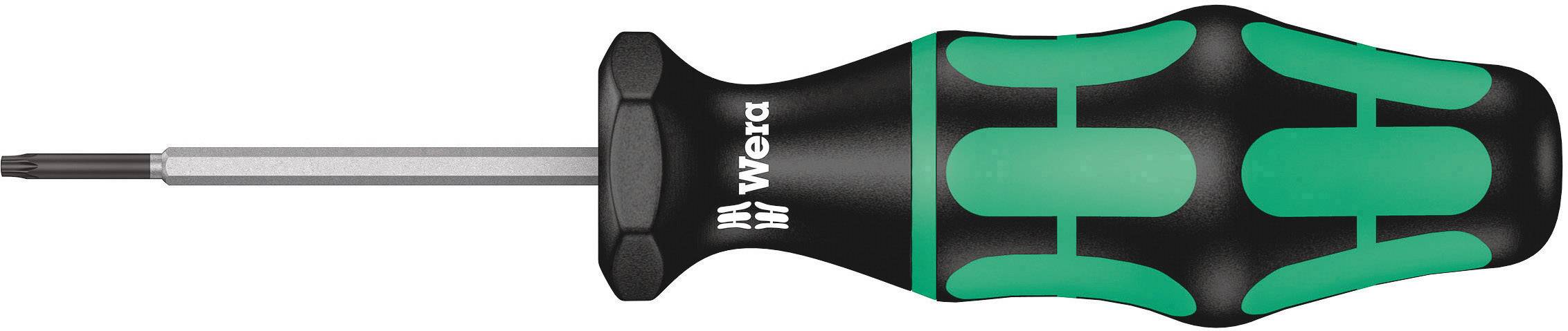 Un tournevis avec une poignée ergonomique noire et verte, fabriqué par Wera. La tige est en métal.