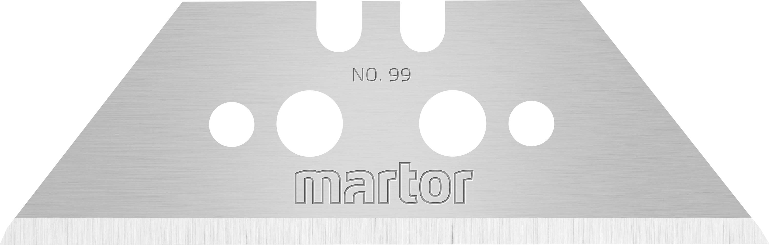 Lame triangulaire avec trois trous ronds, portant l'inscription 'martor NO. 99'.