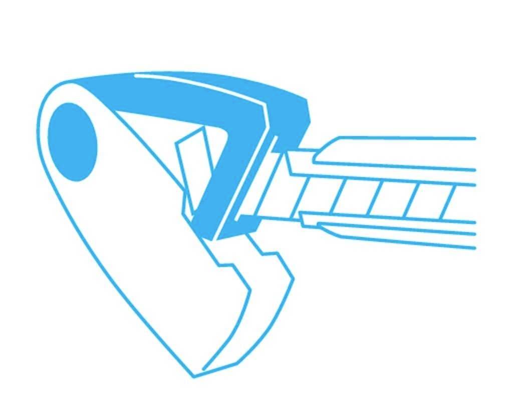 Un design graphique stylisé en bleu d'un outil de nettoyage de chaîne, mettant l'accent sur l'entretien des chaînes de vélo.