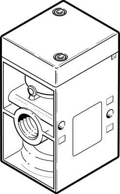 Dessin technique d'un boîtier électrique rectangulaire avec des ouvertures pour les connexions de câbles.