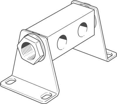 Dessin technique en noir et blanc d'un support avec un corps rectangulaire et deux angles de fixation latéraux, chacun percé de deux trous.