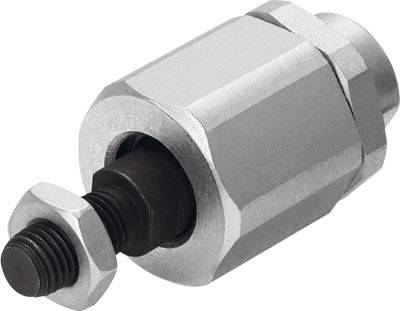 Raccord hydraulique métallique de forme hexagonale, avec boulon et écrou noirs, sur fond blanc.
