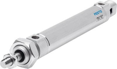 Un cylindre pneumatique argenté de Festo, horizontal, avec un boulon monté et le logo de l'entreprise visible sur le côté.