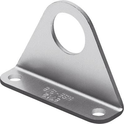 Support métallique argenté avec deux trous de fixation inférieurs et un grand trou de fixation supérieur pour le montage.