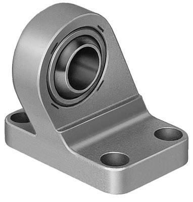 Un palier à bride en argent avec une ouverture circulaire, conçu pour être fixé à une surface, muni de deux trous de vis inférieurs.