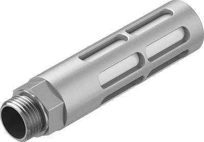 Un filtre métallique cylindrique argenté avec une structure en maille et un raccordement fileté, adapté aux applications industrielles.