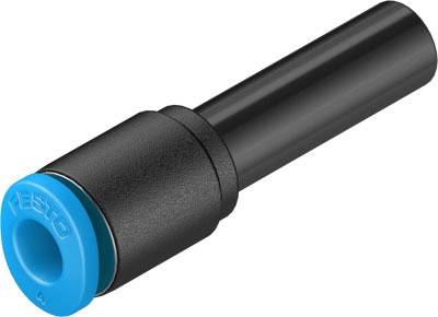 Un embout de tuyau cylindrique noir avec un joint d'étanchéité bleu à l'extrémité.