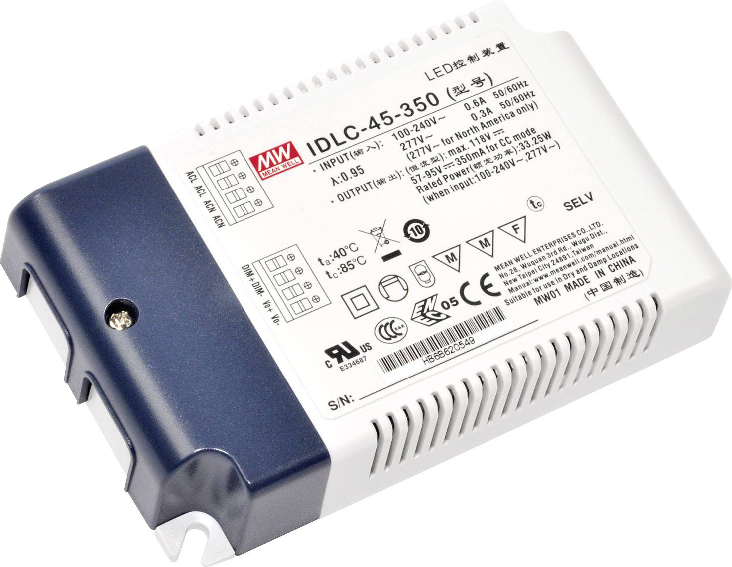 Driver de LED Mean Well à courant constant 44.8 W 1400 mA 19 - 32 V/DC Dali, montage sur des surfaces inflammables, homologué