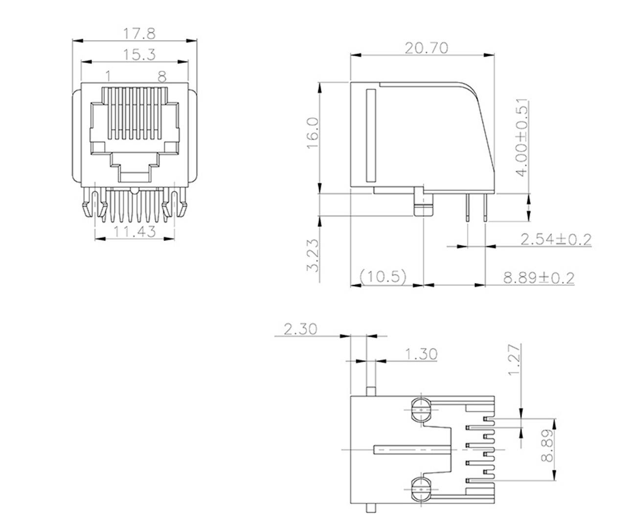 Connectique RJ45 encitech RJJU-88-143-E7V-012 3257-0012-03 RJ45 embase femelle horizontale noir