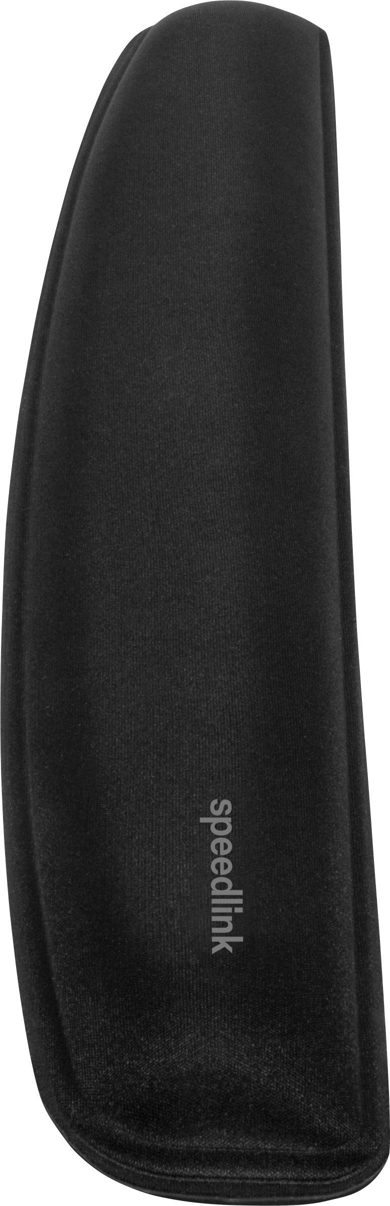 L'image montre une housse de protection noire portant l'inscription 'speedlink'. Elle a une forme allongée et sert probablement à protéger un objet.