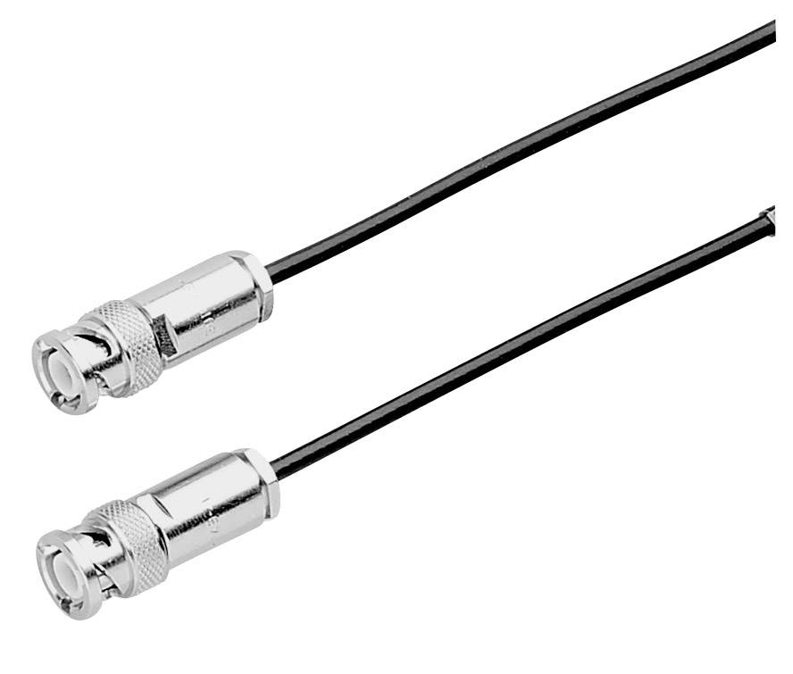 Deux câbles noirs avec des fiches métalliques de connexion. Adaptateur pour appareils électroniques, souvent utilisé pour la transmission vidéo ou de données.