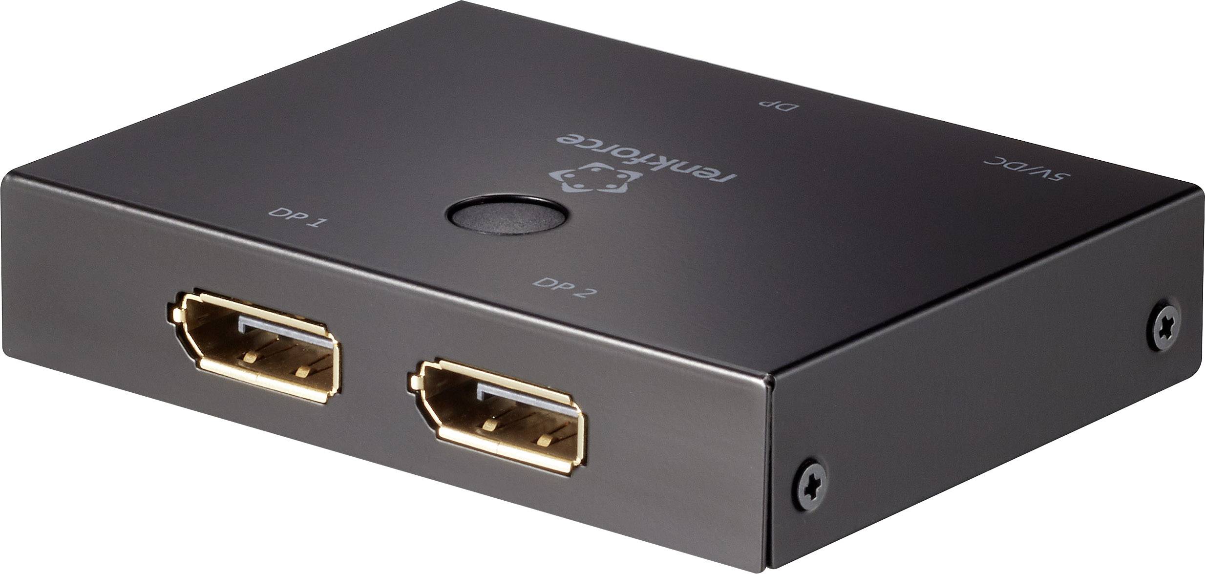 Un appareil électronique noir avec deux ports HDMI, un bouton et l'inscription 'fenstar corp'.