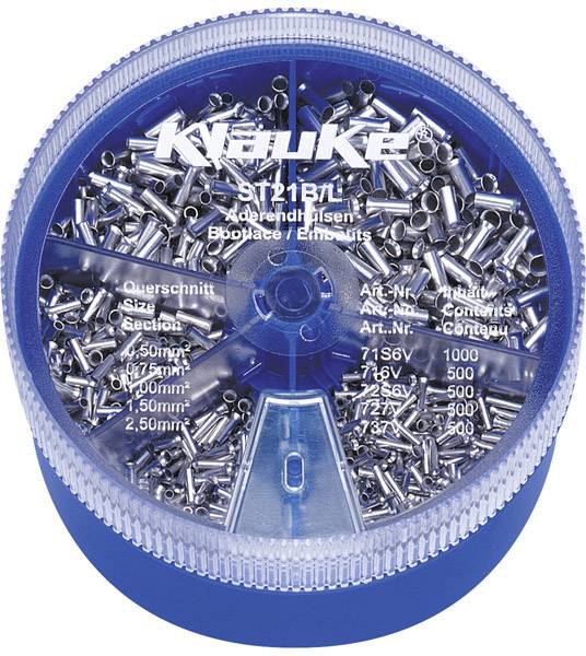 Klauke ST21B Assortiment d'embouts simples 0.5 mm², 0.75 mm², 1 mm², 1.5 mm², 2.5 mm² non isolé argent 3000 parties