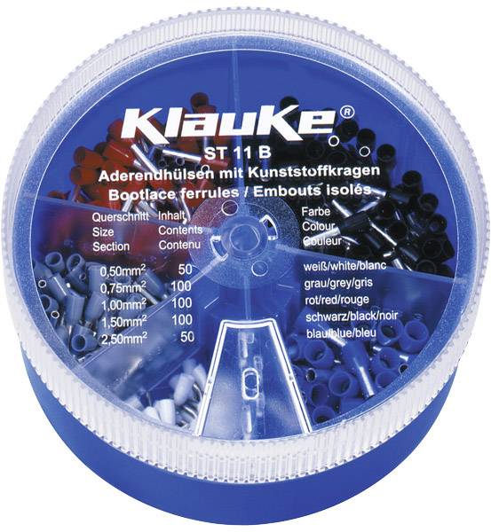 Klauke ST11B Assortiment d'embouts simples 0.5 mm², 0.75 mm², 1 mm², 1.5 mm², 2.5 mm² partiellement isolé blanc, gris, rouge