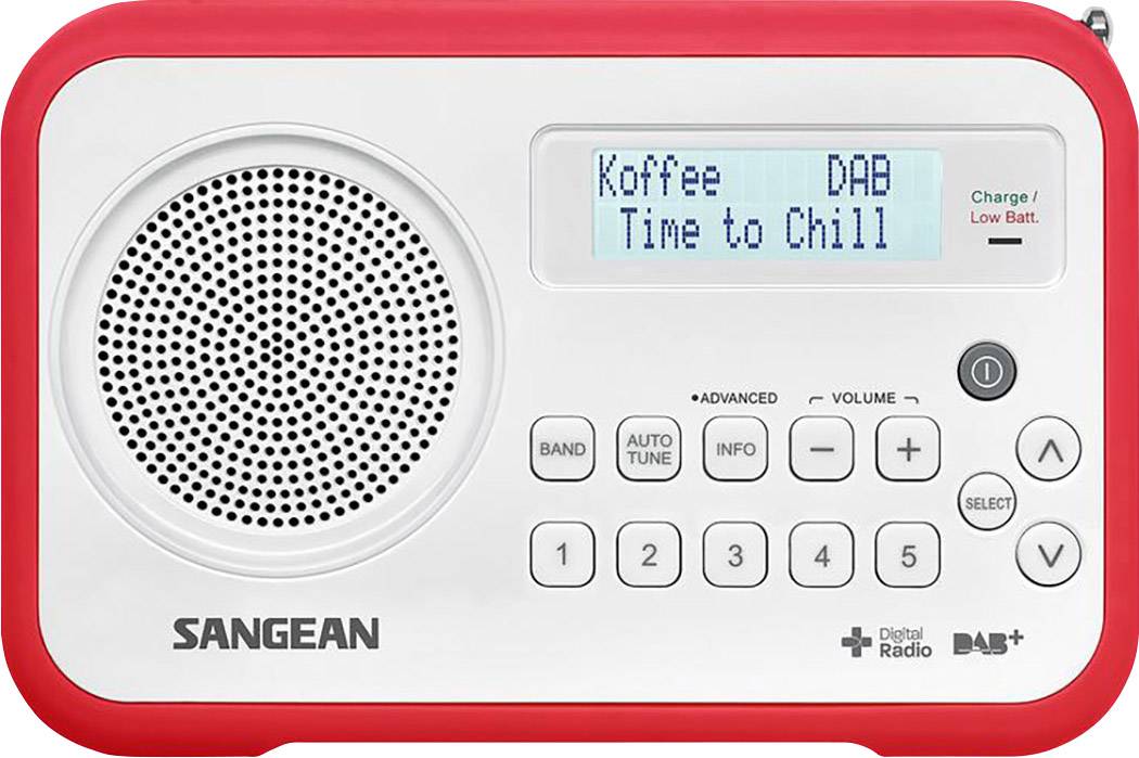 Sangean DPR-67 Kofferradio DAB+, UKW Akku-Ladefunktion Rot, Weiß