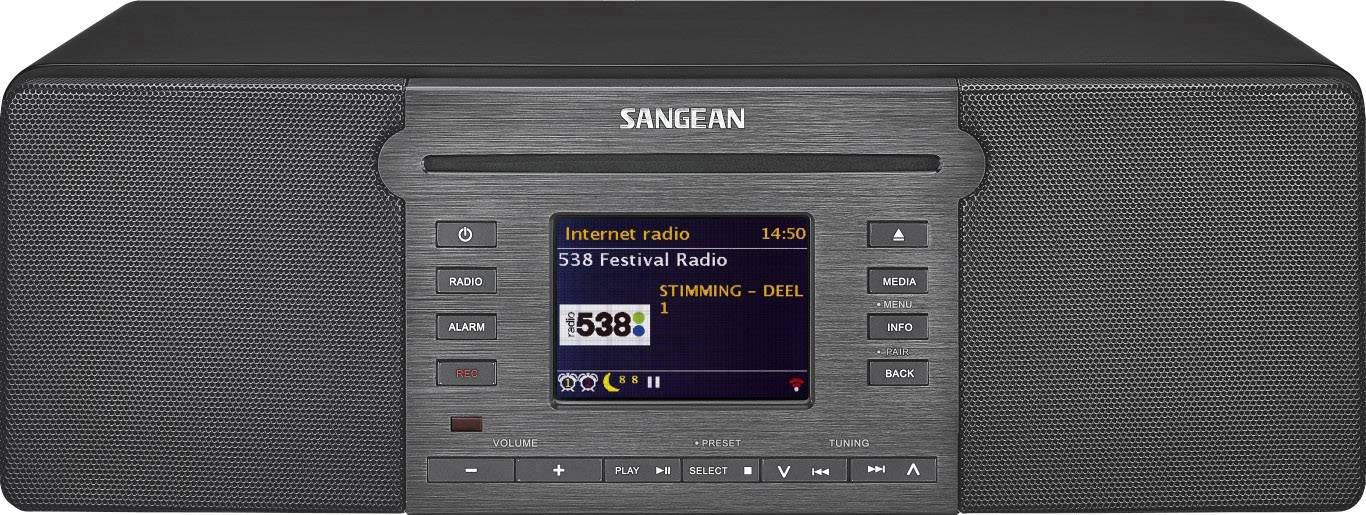 Sangean Revery R6 Internet CD-Radio AUX, Bluetooth®, CD, DAB+, NFC, SD, UKW, USB, WLAN Schwarz