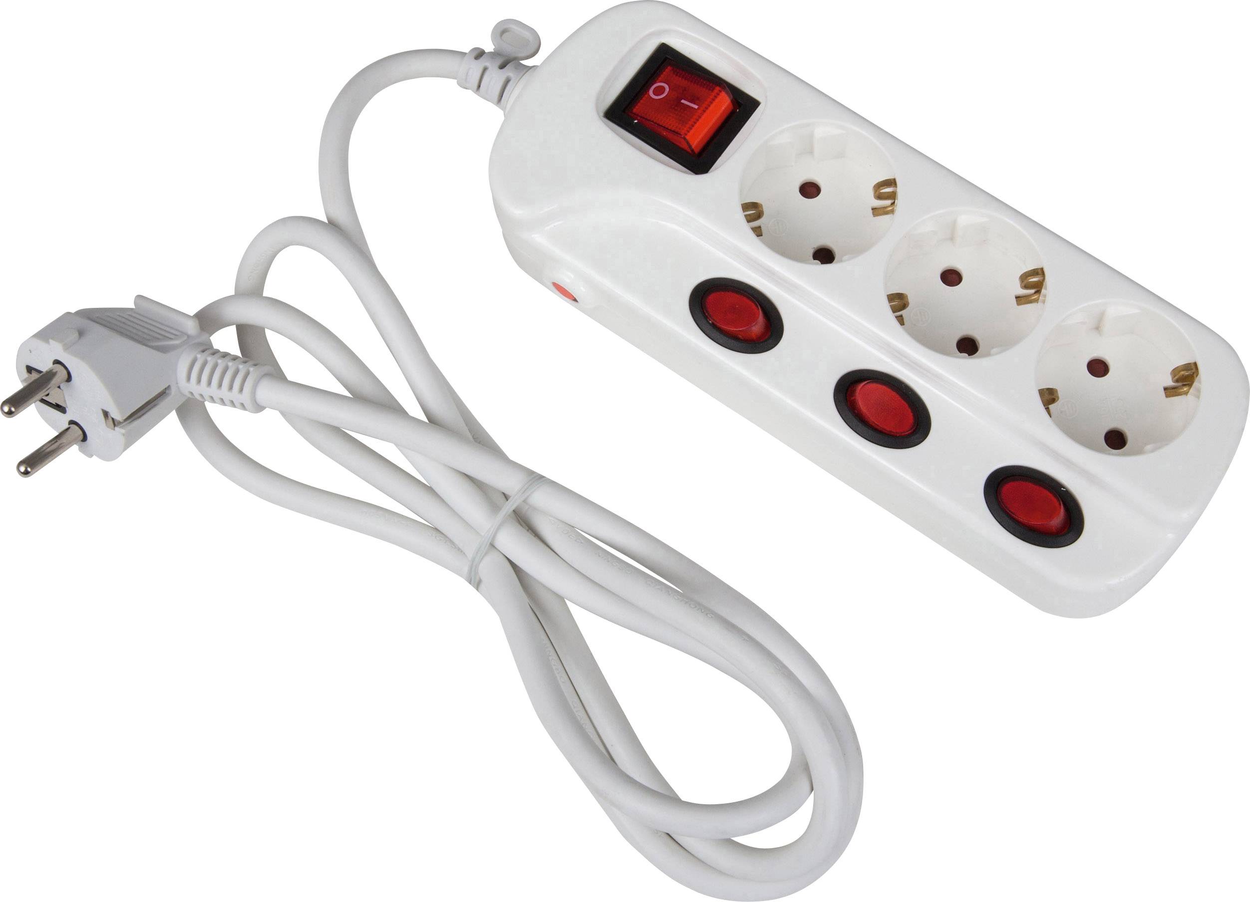 Bloc multiprise avec interrupteur Heitronic 45190 x3 blanc contact de protection 1 pc(s)