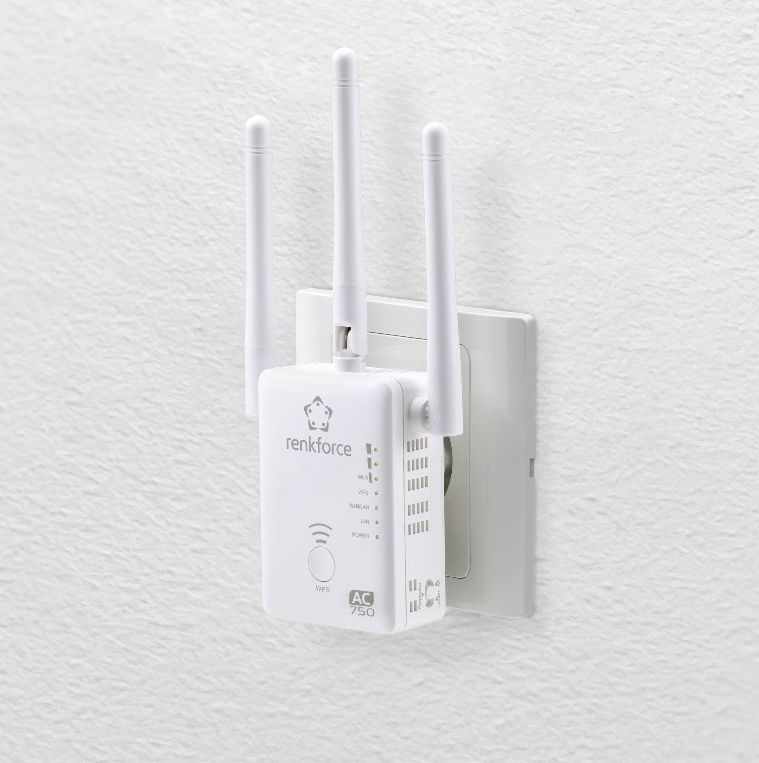 Renkforce WS-WN575A2 Dual Band AC750 Répéteur Wi-Fi 2.4 GHz, 5 GHz