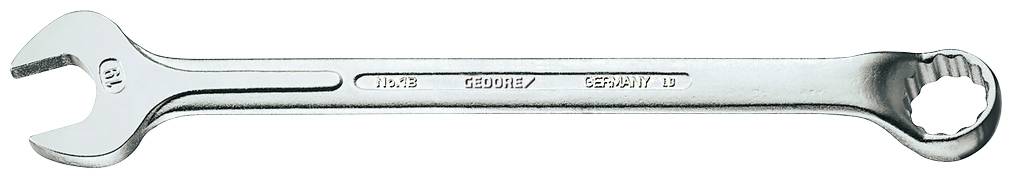 Une clé à fourche double en argent avec des extrémités ouvertes et fermées. Adaptée pour les vis de 19 mm.