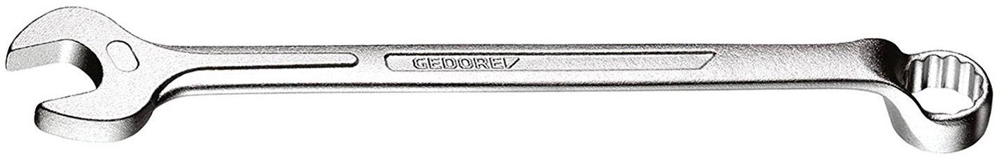 Une clé à molette en argent avec une extrémité ouverte et une extrémité à anneau. Le nom de la marque est gravé au centre. Adaptée aux travaux manuels.