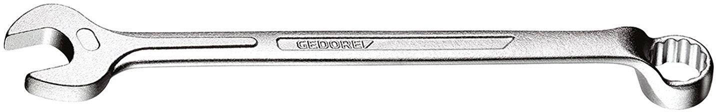 Une clé à double mâchoire en argent avec des extrémités ouvertes et des anneaux, adaptée à différentes tailles de vis. Marquage : 'GEDORE CV'.