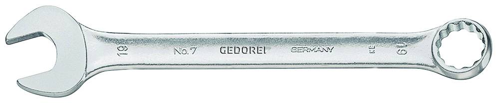 Une clé à molette argentée avec une extrémité ouverte à gauche et une clé polygonale à droite, portant l'inscription « No.7 GEDORE GERMANY 19 ».