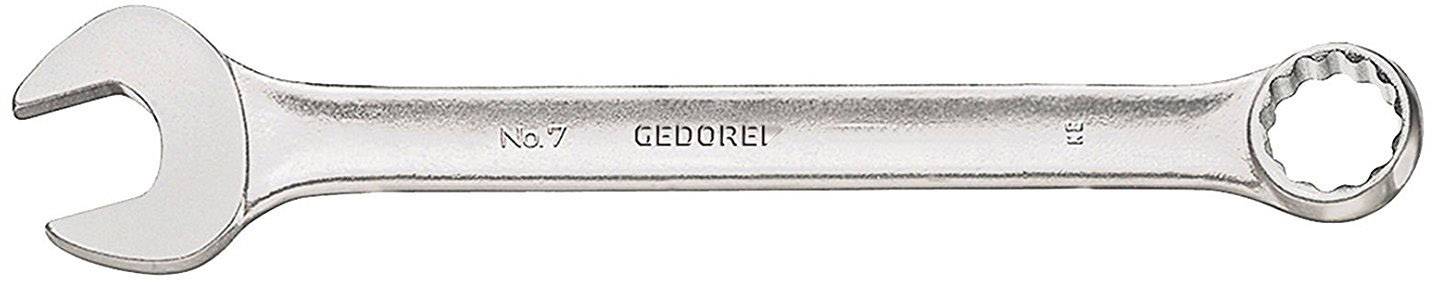 Une clé à molette en argent, taille n°7, avec une extrémité ouverte et périphérique. La marque 'Gedore' est gravée au centre.