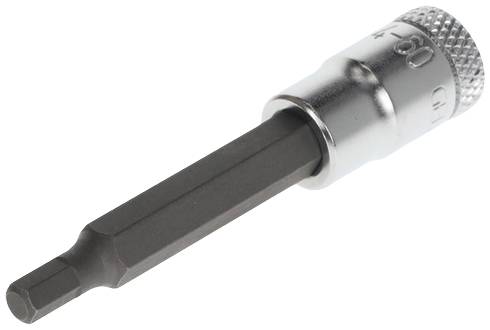 Embout à douille hexagonale en métal avec revêtement chromé, pour travaux de vissage.