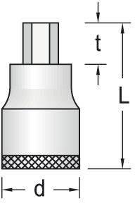 Diagramme d'un écrou avec dimensions : 't' pour le diamètre de tige, 'L' pour la longueur, 'd' pour le diamètre inférieur.