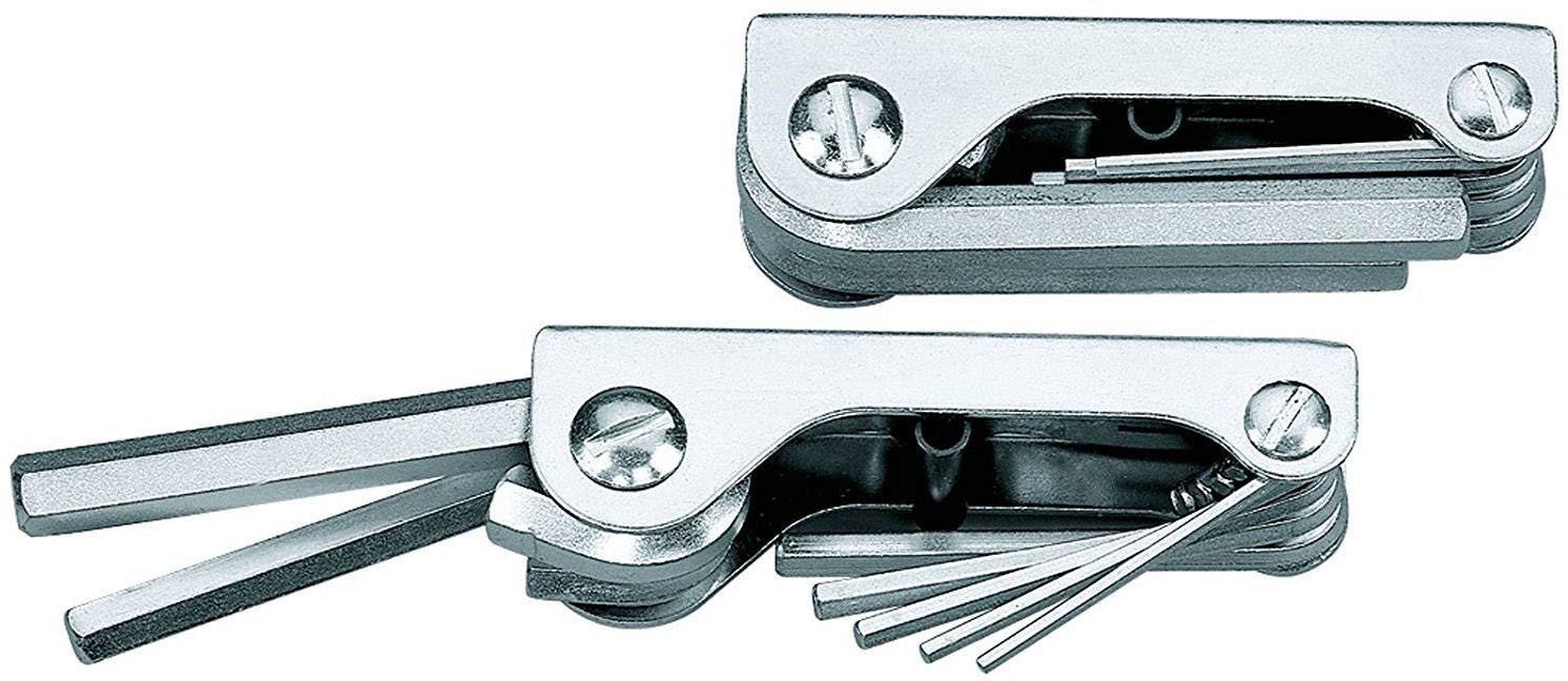 Deux outils multifonctions compacts en argent avec différents tournevis et clés hexagonales dépliés et repliés.