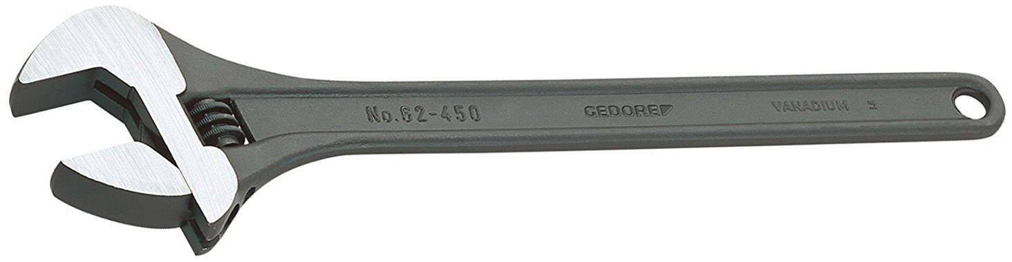 Clé à molette en métal réglable, ouverte, montrant la marque 'GEDORE' et le numéro de modèle 'No. 62-450' sur la poignée.