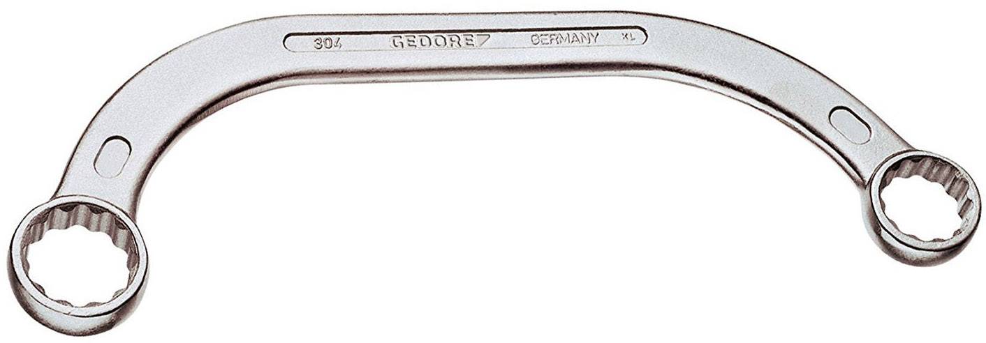 Une clé mixte en métal courbée avec deux extrémités annulaires différentes. Gravée 'GEDORE GERMANY' et '30x'.