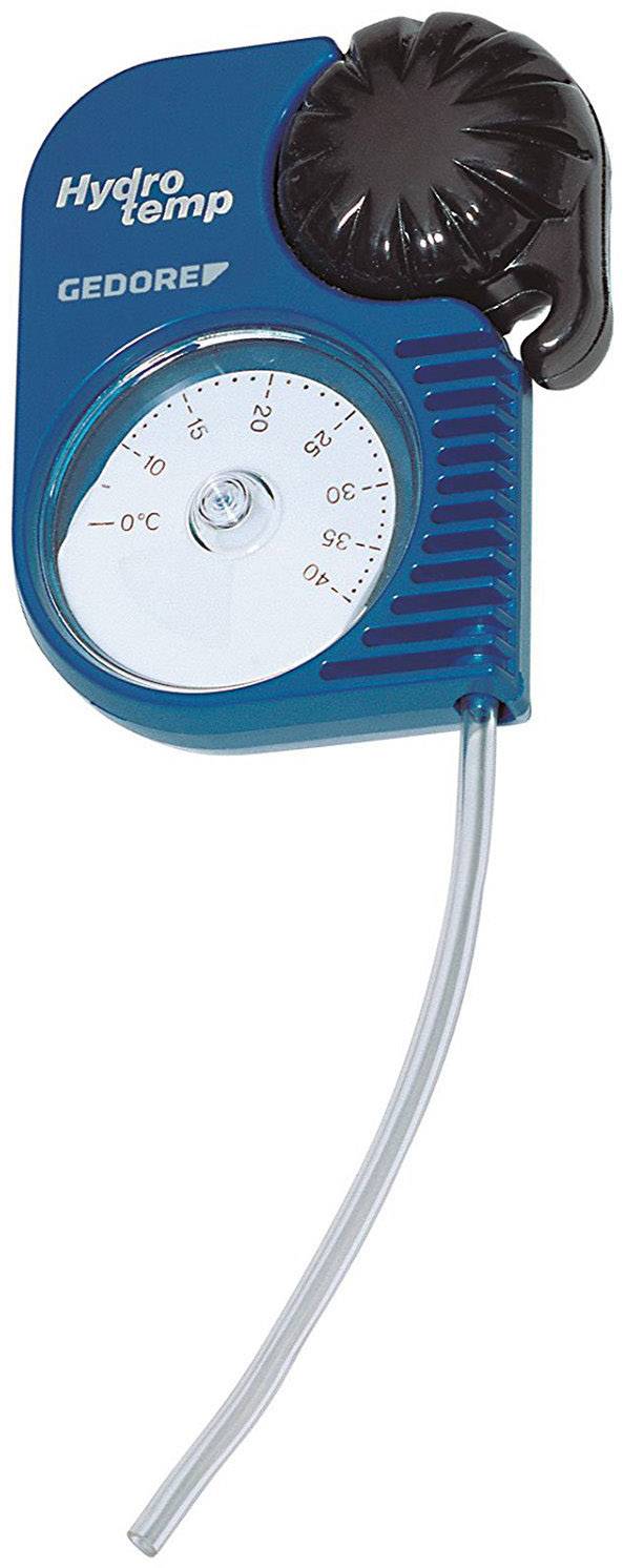 Hydromètre bleu pour mesurer la température du liquide. Affiche la température en degrés Celsius. Marque 'GEDORE'.