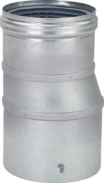 Un passage en tube d'acier galvanisé pour systèmes de ventilation, de forme droite avec deux bagues de connexion. Idéal pour la ventilation industrielle.