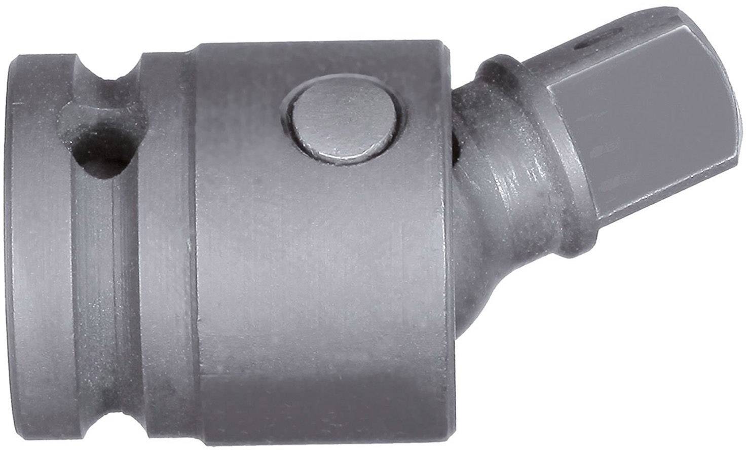 Articulation métallique d'outil, probablement un adaptateur de clé à douille, représentée en vue latérale, adaptée aux connexions mécaniques.