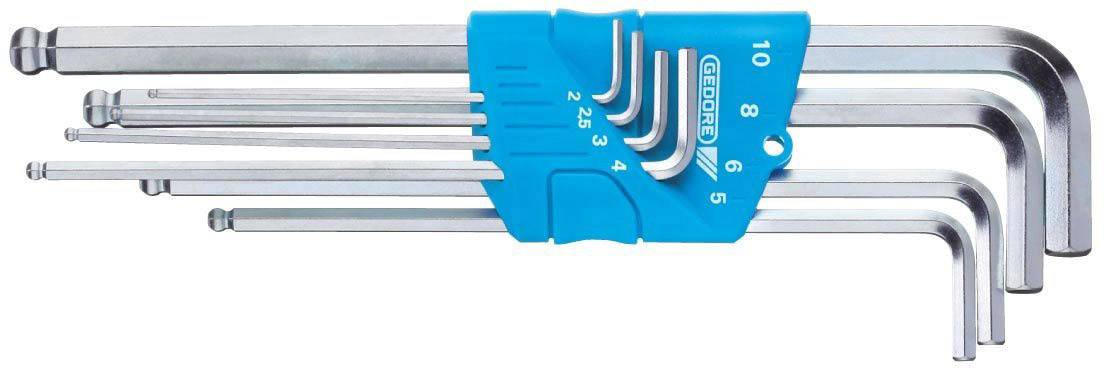 Gedore 2005 CT2-DT 2142 Clé mâle coudée 2 mm, 2.5 mm, 3 mm, 4 mm, 5 mm, 6 mm, 7 mm, 8 mm, 10 mm 17 pièces