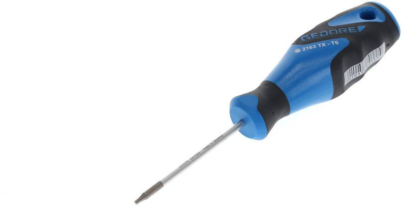 Tournevis à poignée bleue avec embout métallique argenté, représenté en vue latérale.